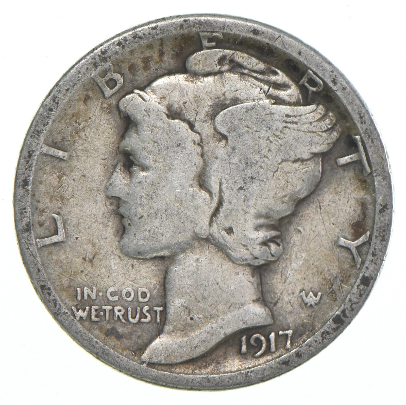 1917-S Mercury 90% Silver Dimes G-VG (Good - Very Good) Average Circulated