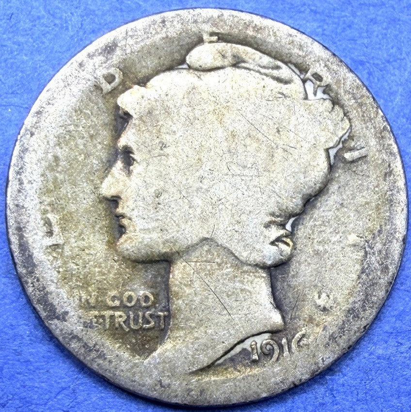1916 Mercury Dime 10C First Year of Issue 90% Silver G Good Philadelphia Coin