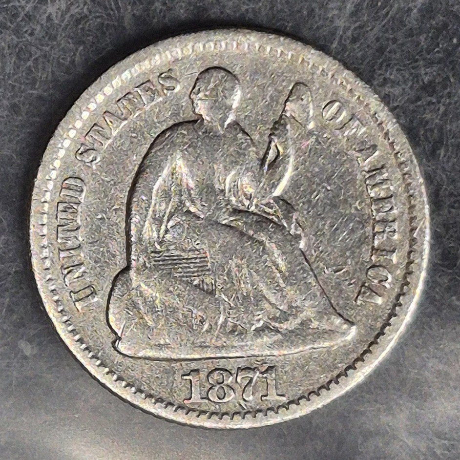 1871 Seated Liberty Half Dime H10C Good 90% Silver Philadelphia Late Type Coin