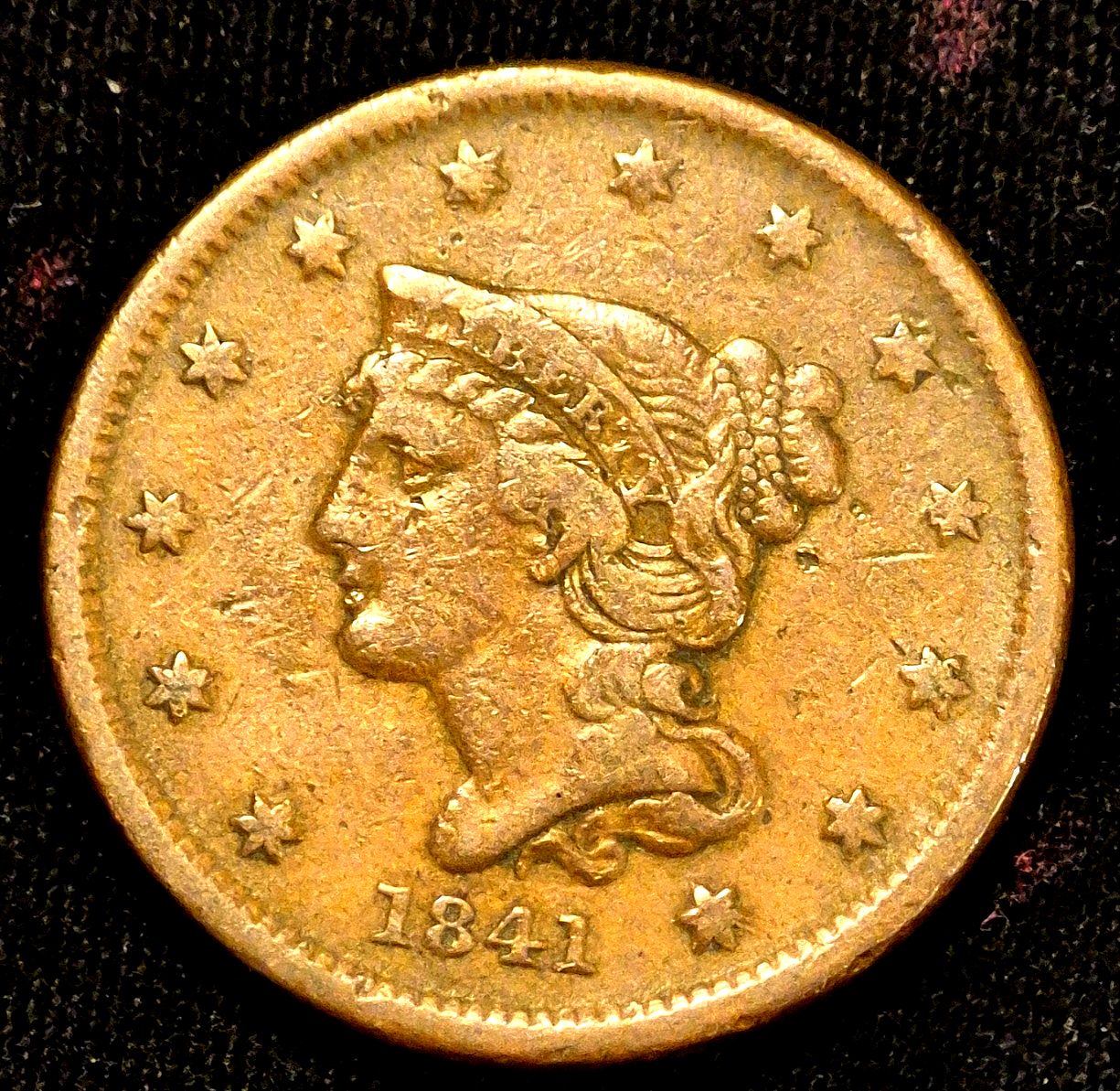 1841 Braided Hair Large Cent N6 R1 GSID 1078 Strong VF Features 1C