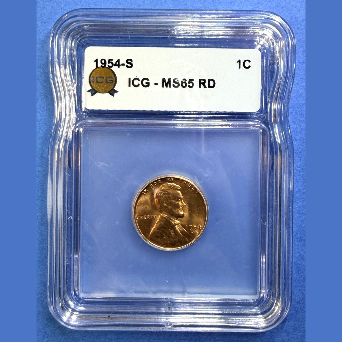 1954-S Lincoln Wheat Cent ICG MS65 RD Full Red San Francisco Mint Penny Coin