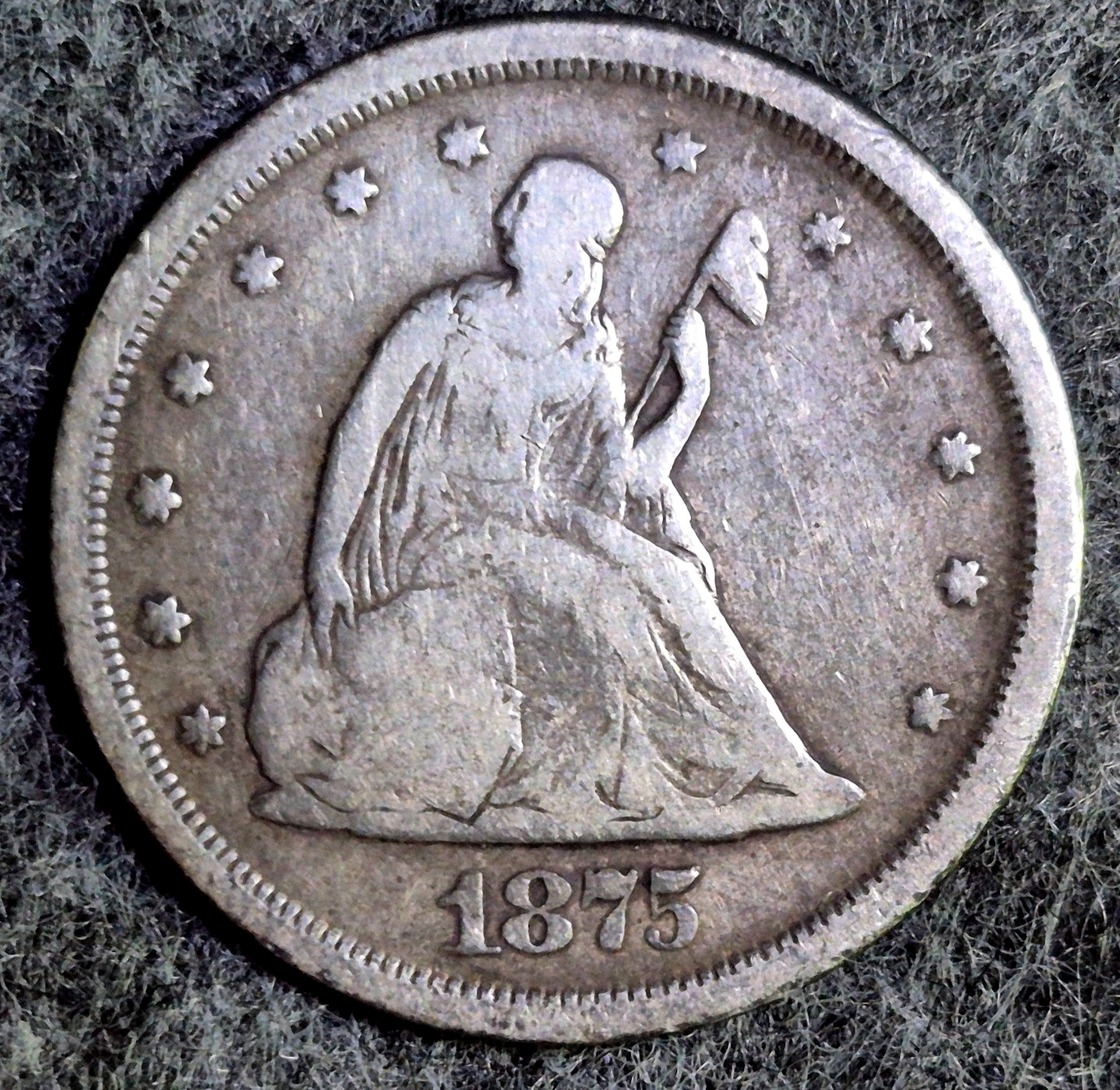 1875-S Twenty Cent Piece Seated Liberty 90% Silver F+ Features, S/S? U Judge 20C