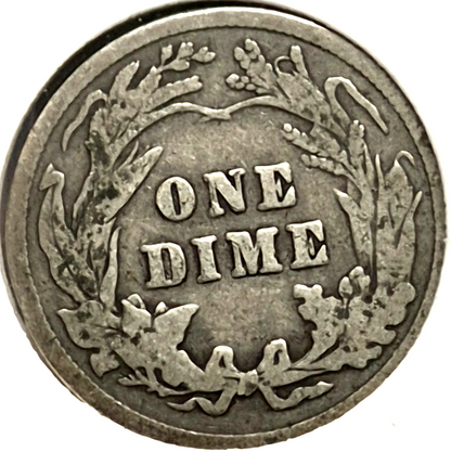 😲"OFFSET STRIKE ERROR" 1908 Barber Dime 90% Silver VG-F Feature & CCW Rotation2