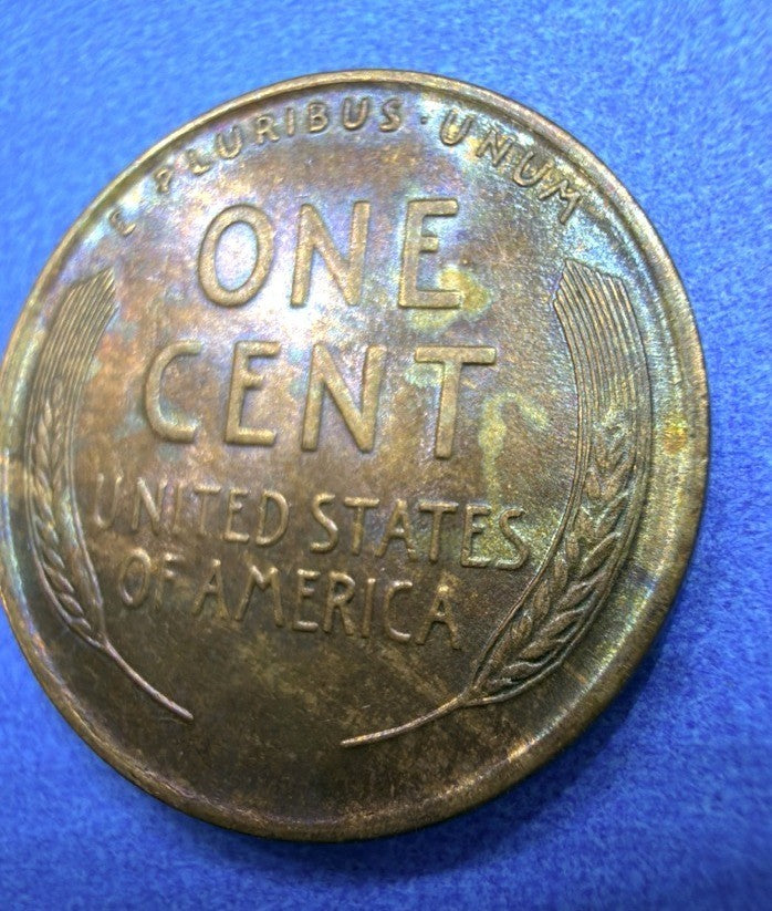 1910 Lincoln Wheat Cent Super Toner Blue Purple Gold Rainbow Toning AU Beauty