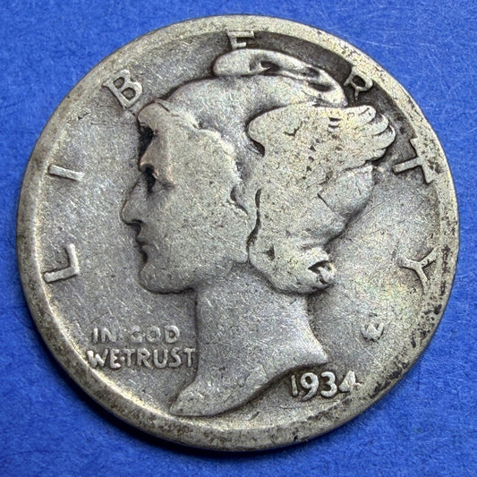 1934 Mercury Dime 10C Good G Philadelphia Silver Winged Liberty Head Coin