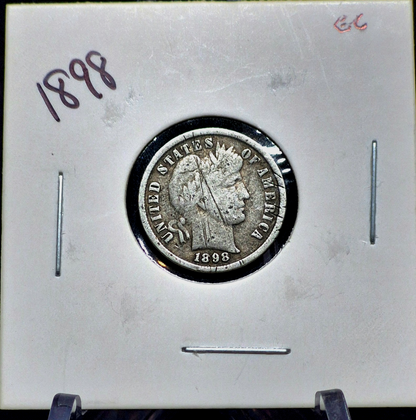 1898 Barber Dime 90% Silver Good Features Circulated Condition 10C