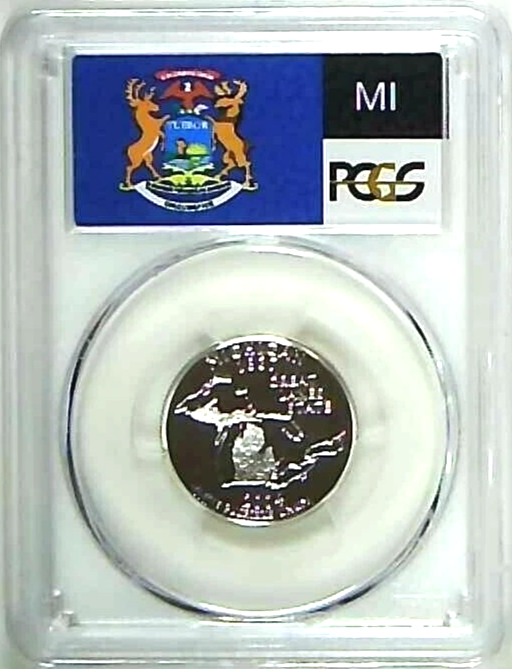 ✅ 2004-S Michigan 90% SILVER Washington Quarter ~PCGS PR69DCAM State Flag Label