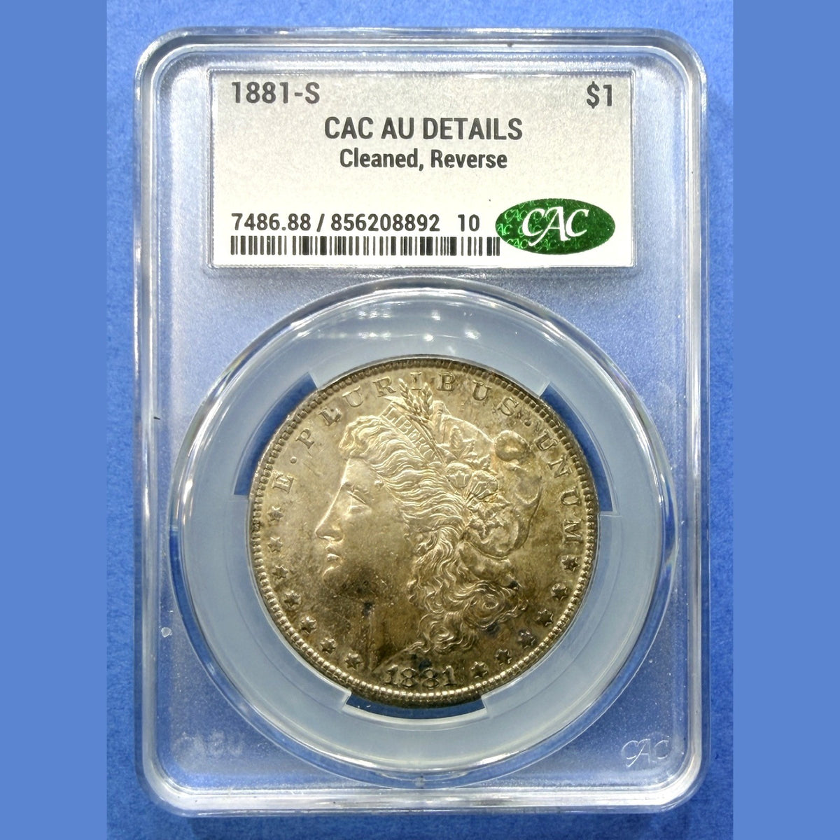 1881-S Morgan Silver Dollar CAC AU Details Cleaned San Francisco Mint 90% Silver