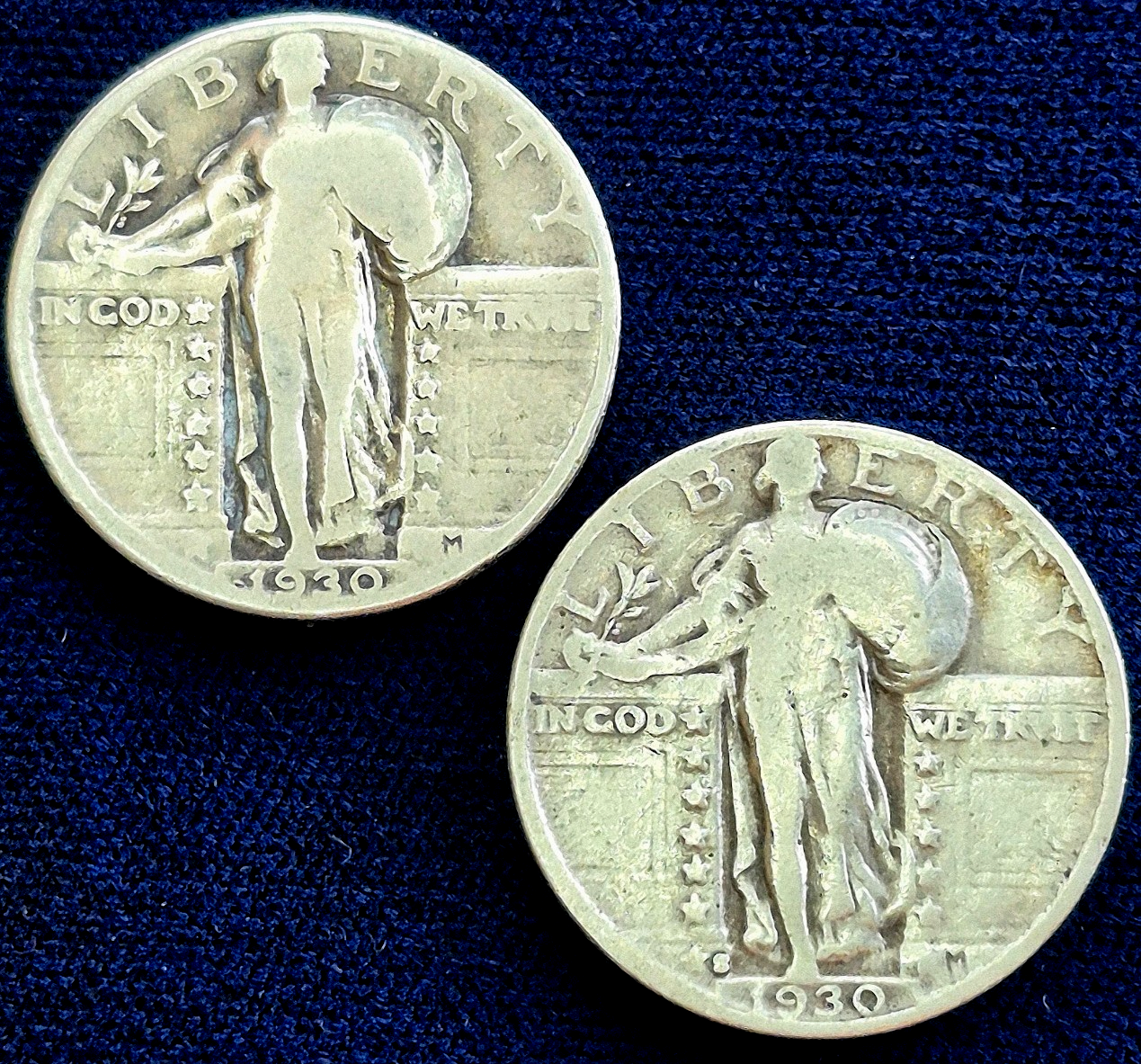1930 P & 1930-S Standing Liberty Silver Quarters Matching VG+ Features Last Year