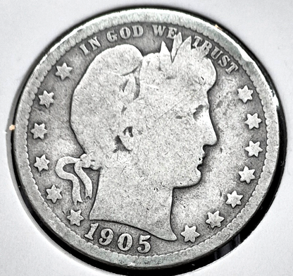 1905 O Barber Silver Quarter 90% SILVER Coin Raw G+ Features 25C