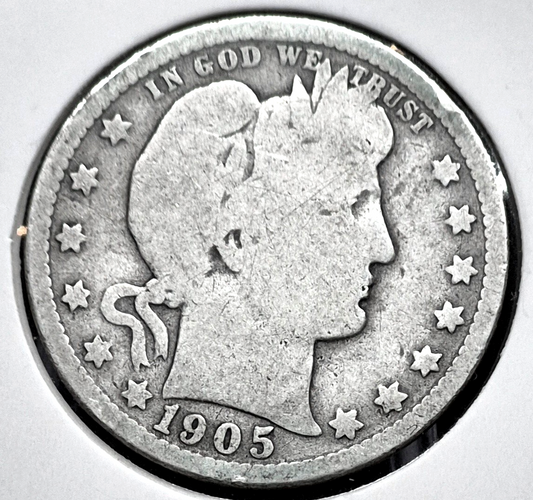 1905 O Barber Silver Quarter 90% SILVER Coin Raw G+ Features 25C