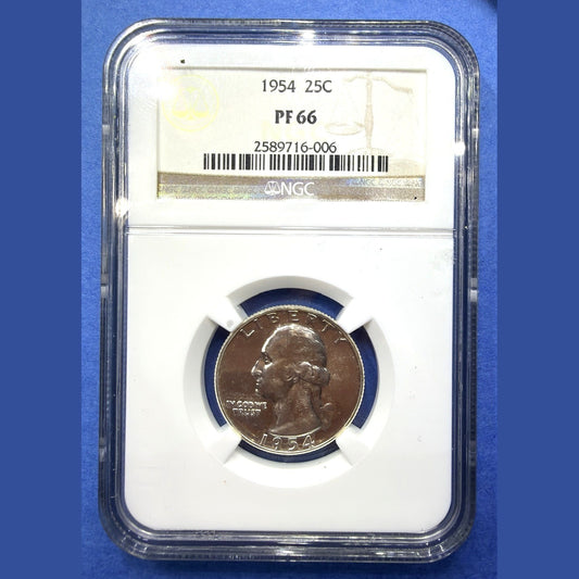 1954 Washington Quarter Silver Proof NGC PF66 Mintage 233,300 90% Silver 25C