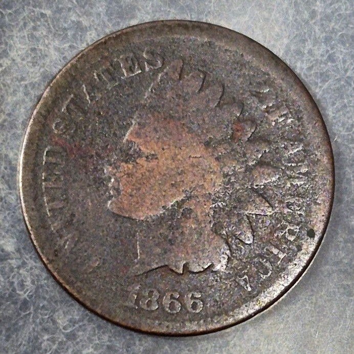 1866 Indian Head Cent 1C Good Better Date Low Mintage Bronze Post Civil War