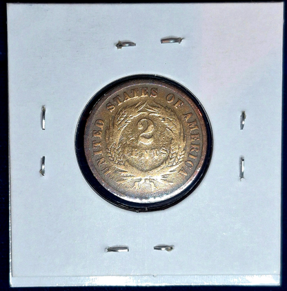1866 2 Cent Piece Very Fine Features, First Coin With Motto "In God We Trust" 2C