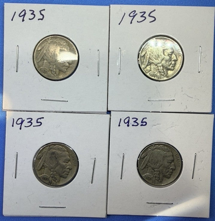 1935 Buffalo Nickel 5C Lot of 4 Coins F Fine Indian Head Five Cents US Coins