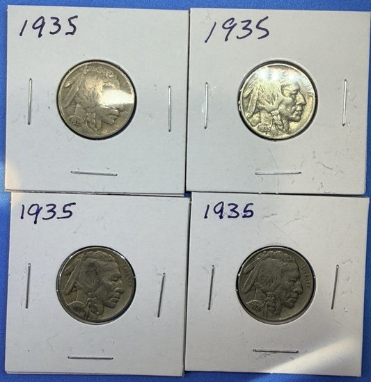1935 Buffalo Nickel 5C Lot of 4 Coins F Fine Indian Head Five Cents US Coins