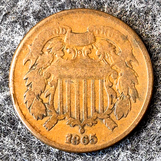 1865 Two Cent Piece 2C Shield US Coin Civil War Era Bronze VG Very Good