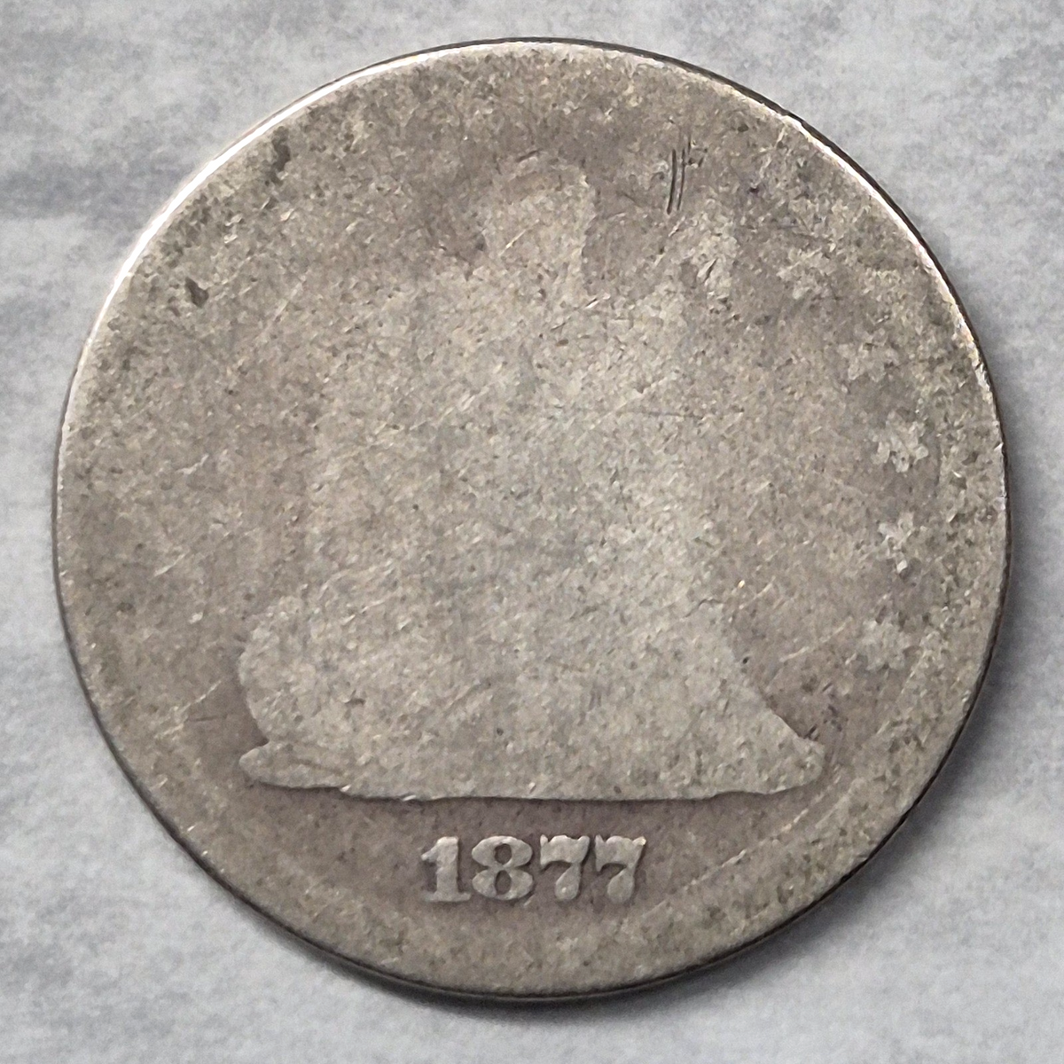 1877 Seated Liberty Quarter 25C 90% Silver With Motto Type Coin About Good AG