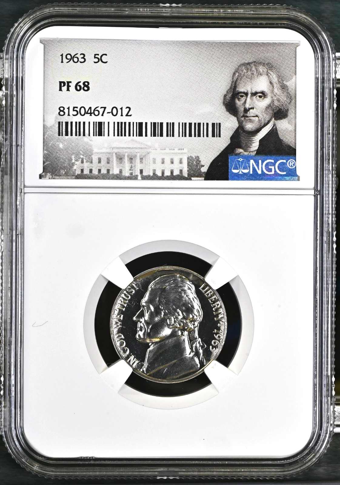 ✅  1963 Proof  Nickel NGC Certified PF 68 Thomas Jefferson Label White House