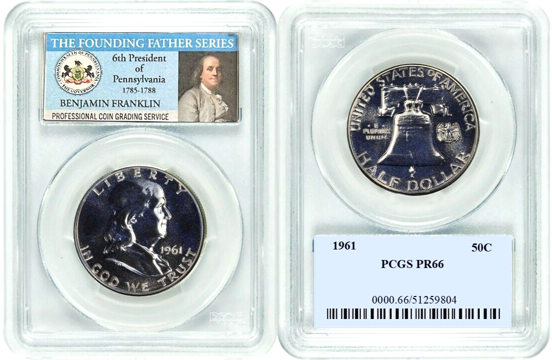 1961 Franklin Half Dollar Proof 50C PCGS PR66 Founding Father Series Photo Label