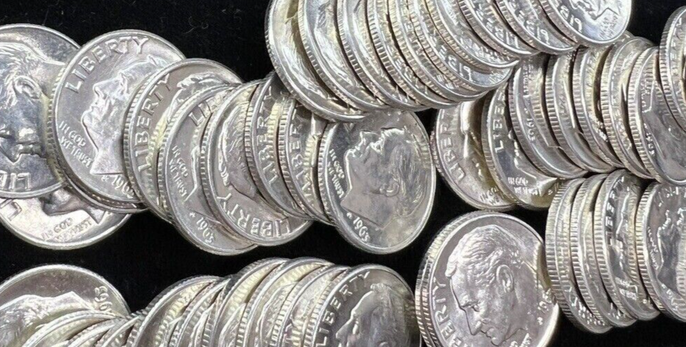 1963 D Roosevelt Dime 90% Silver Choice GEM BU Uncirculated BLAST WHITE 10c Coin