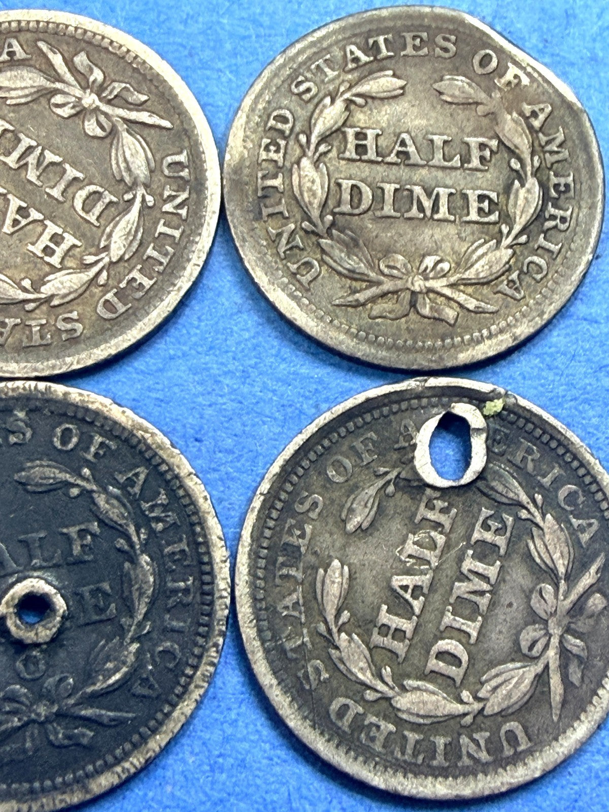 LOT of 4 1857 Seated Liberty Half Dime 90% Silver Holed Clipped Hole Fillers