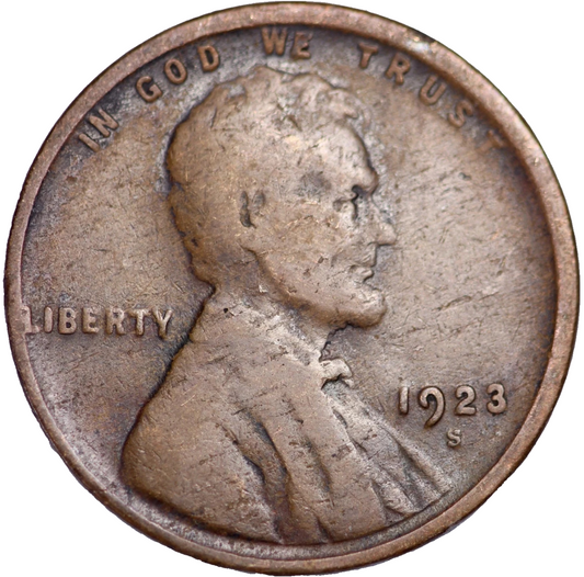 1923 S Lincoln Cent Good - Very Good  (G-VG) Circulated Condition Copper Penny