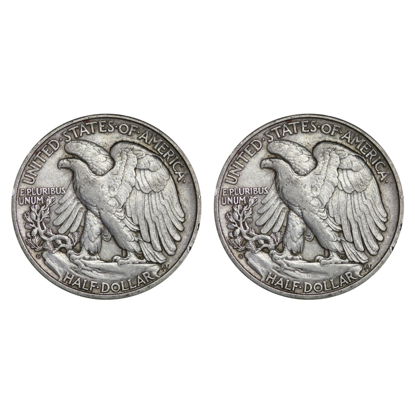 $1 Face Value 90% Silver Walking Liberty Half Dollar (Two Coins) G - VG Features