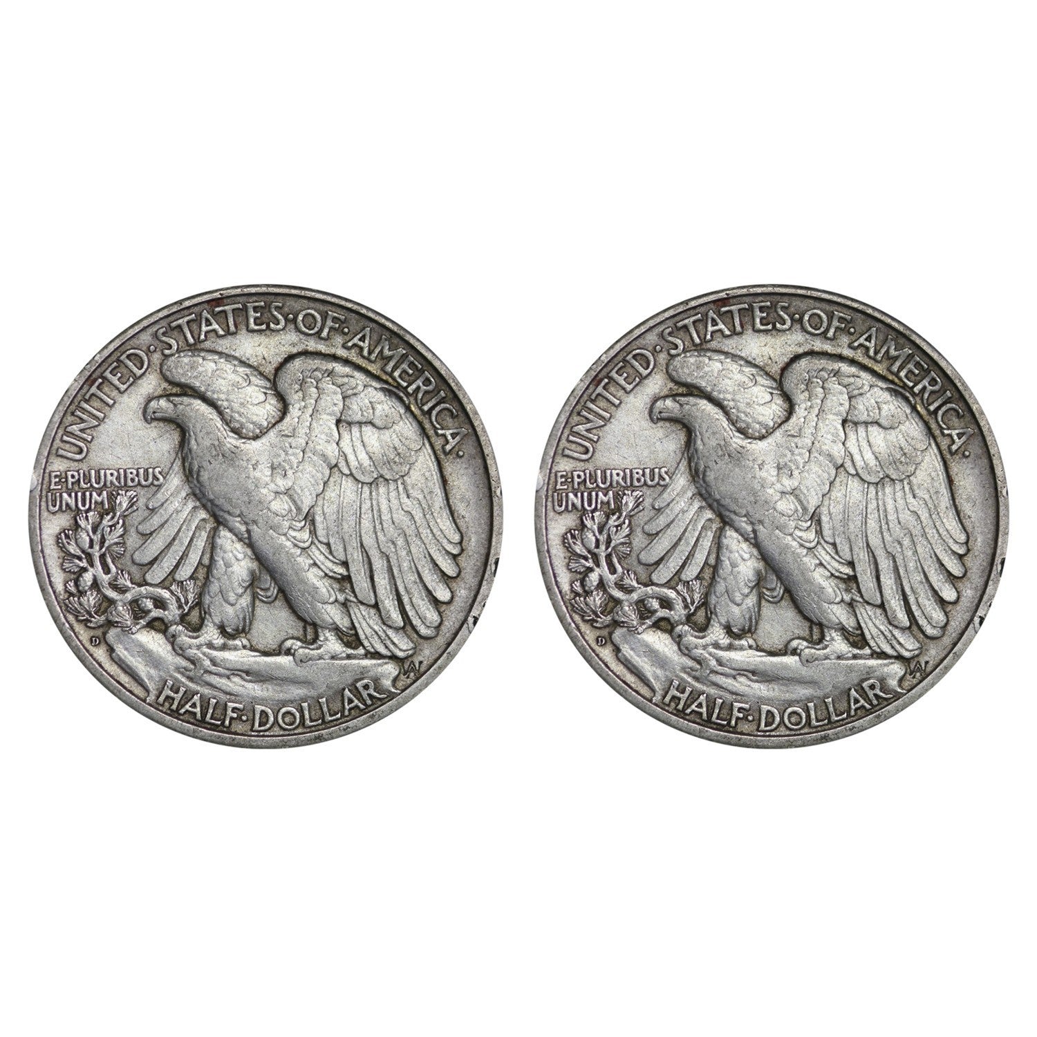 $1 Face Value 90% Silver Walking Liberty Half Dollar (Two Coins) G - VG Features