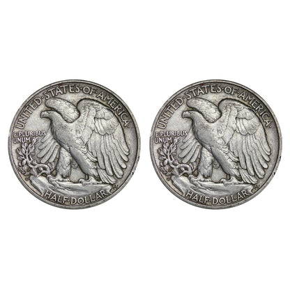 $1 Face Value 90% Silver Walking Liberty Half Dollar (Two Coins) G - VG Features