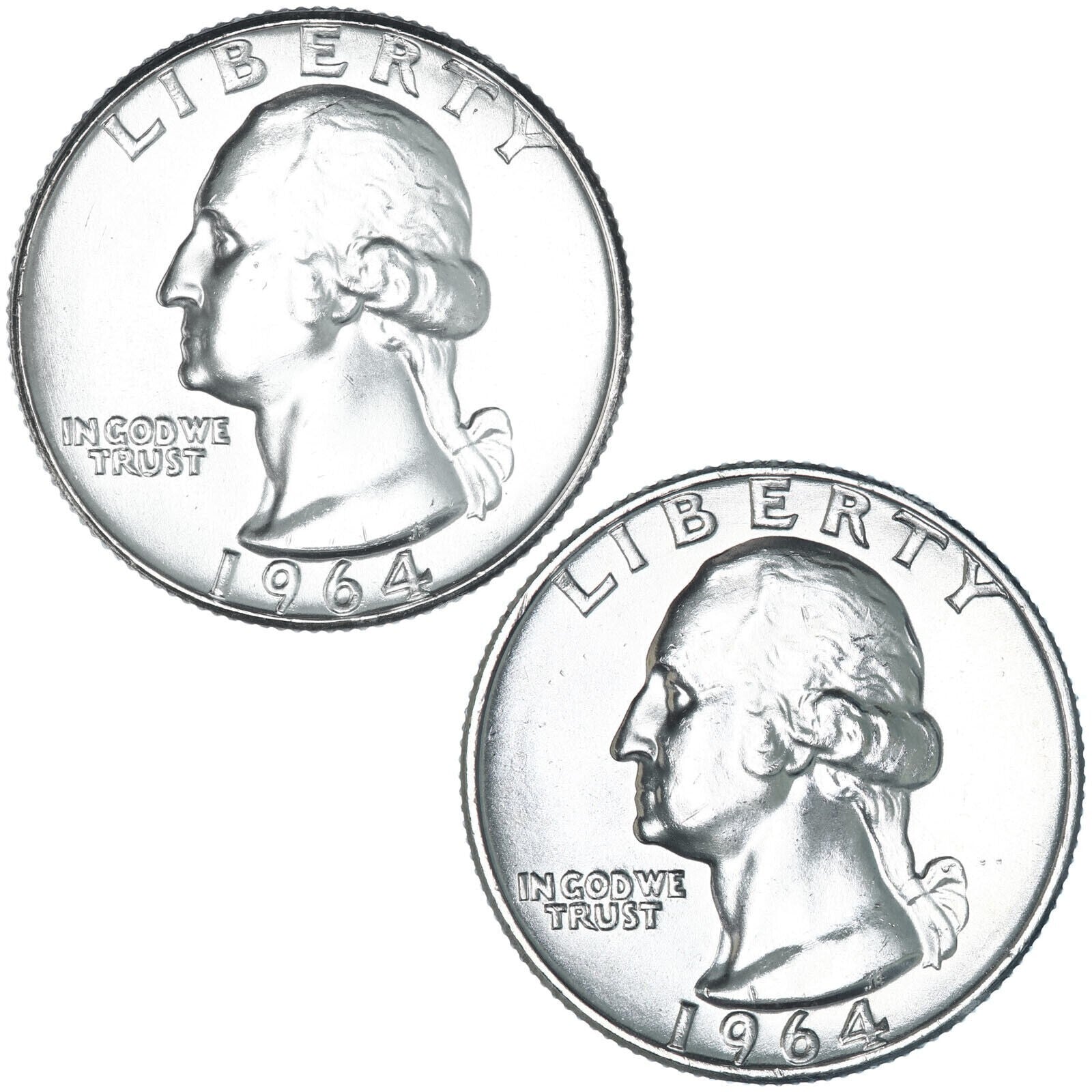 2 COIN SET - 1964 P & D Washington Quarters BU UNCIRCULATED 90% Silver 25c