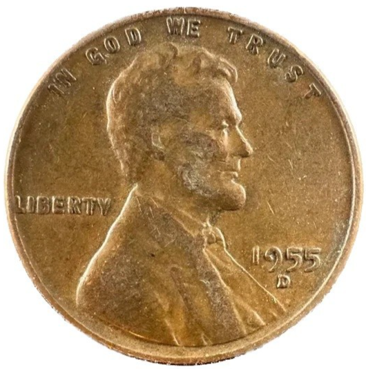 1955 D Lincoln Cent Good - Very Good  (G-VG) Circulated Condition Copper Penny