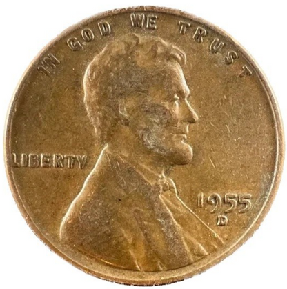 1955 D Lincoln Cent Good - Very Good  (G-VG) Circulated Condition Copper Penny