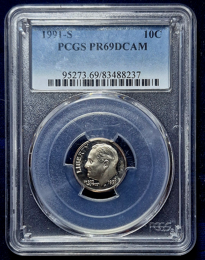 1991-S 10c Roosevelt Proof Dime ~ PCGS Graded Near Perfect PR69DCAM