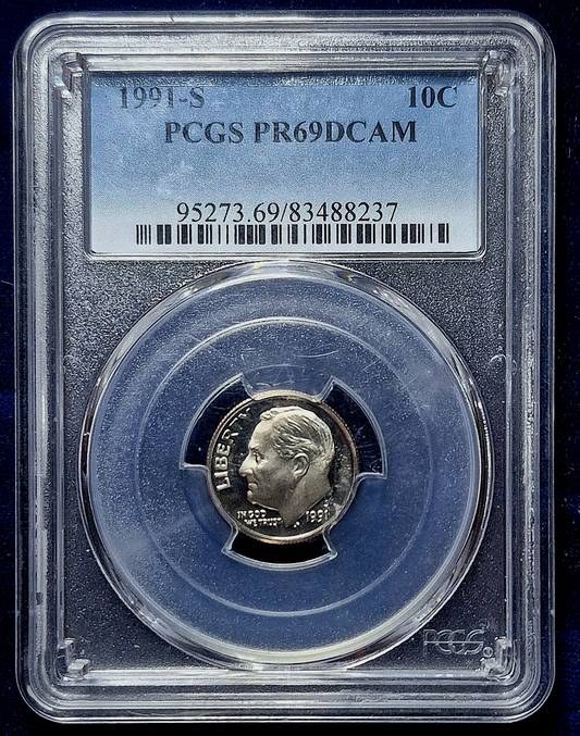 1991-S 10c Roosevelt Proof Dime ~ PCGS Graded Near Perfect PR69DCAM