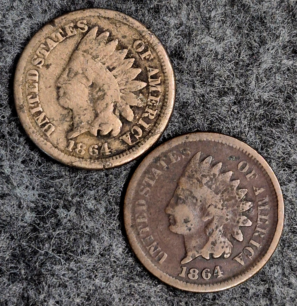 (2) 1864 Indian Head Cents Both G Features (1) Type II (1) Type III Coins Shown