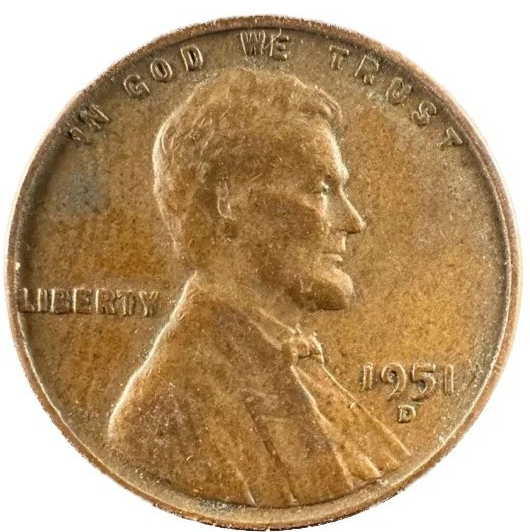 1951 D Lincoln Cent Good - Very Good  (G-VG) Circulated Condition Copper Penny