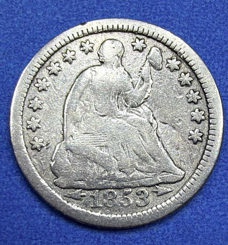 1853 Seated Liberty Half Dime Arrows at Date 90% Silver Fine Bold Date Type Coin