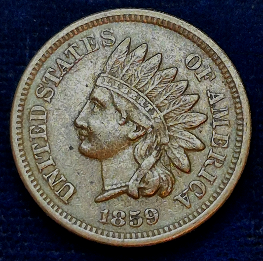 1859  INDIAN CENT FIRST YEAR XF-AU FEATURES TYPE ONE LAUREL WREATH REVERSE 1C