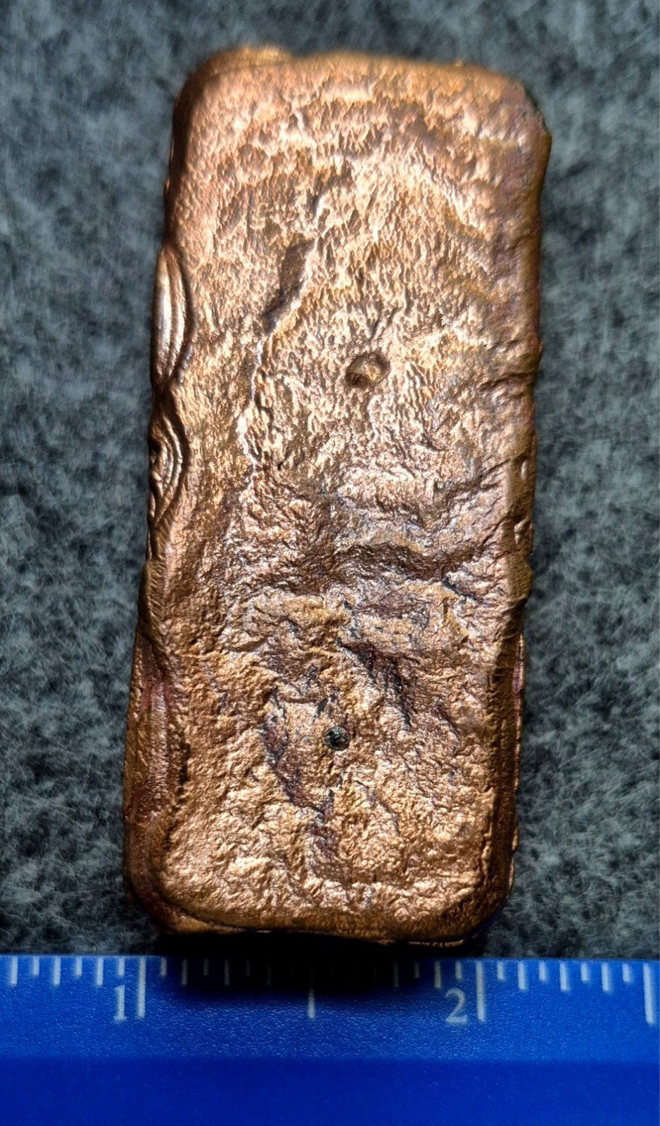 Unique 6.6oz Texas Logo Hand Pour Pure 999 Copper Bar/ingot Chunky 2.5 X 1 X 3/4