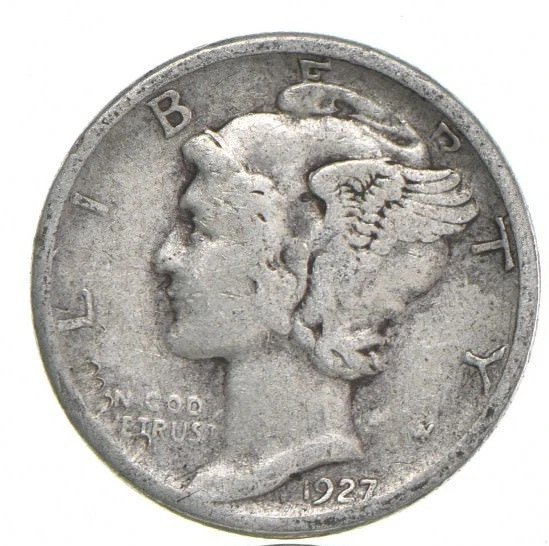 G-VG+ 1927-P Mercury 90% SILVER Dime Average Circulated Condition
