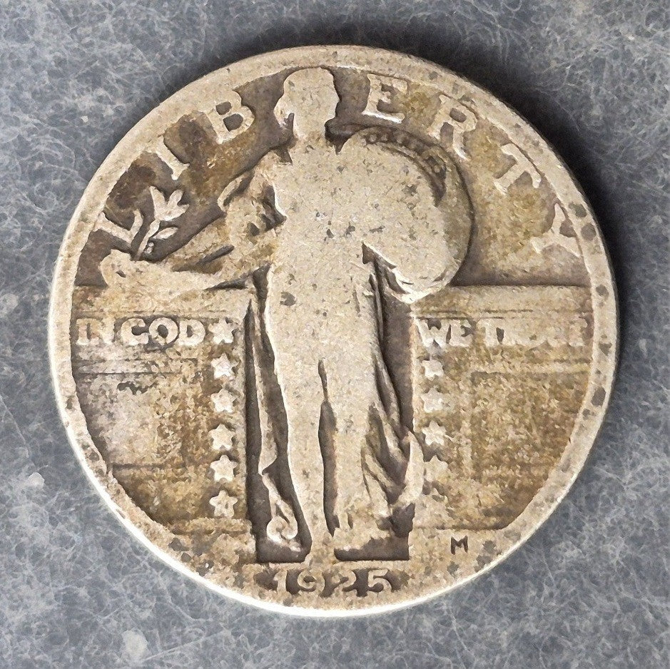 1925 P Standing Liberty Quarter 90% Silver VG Full Date First Year Recessed Date