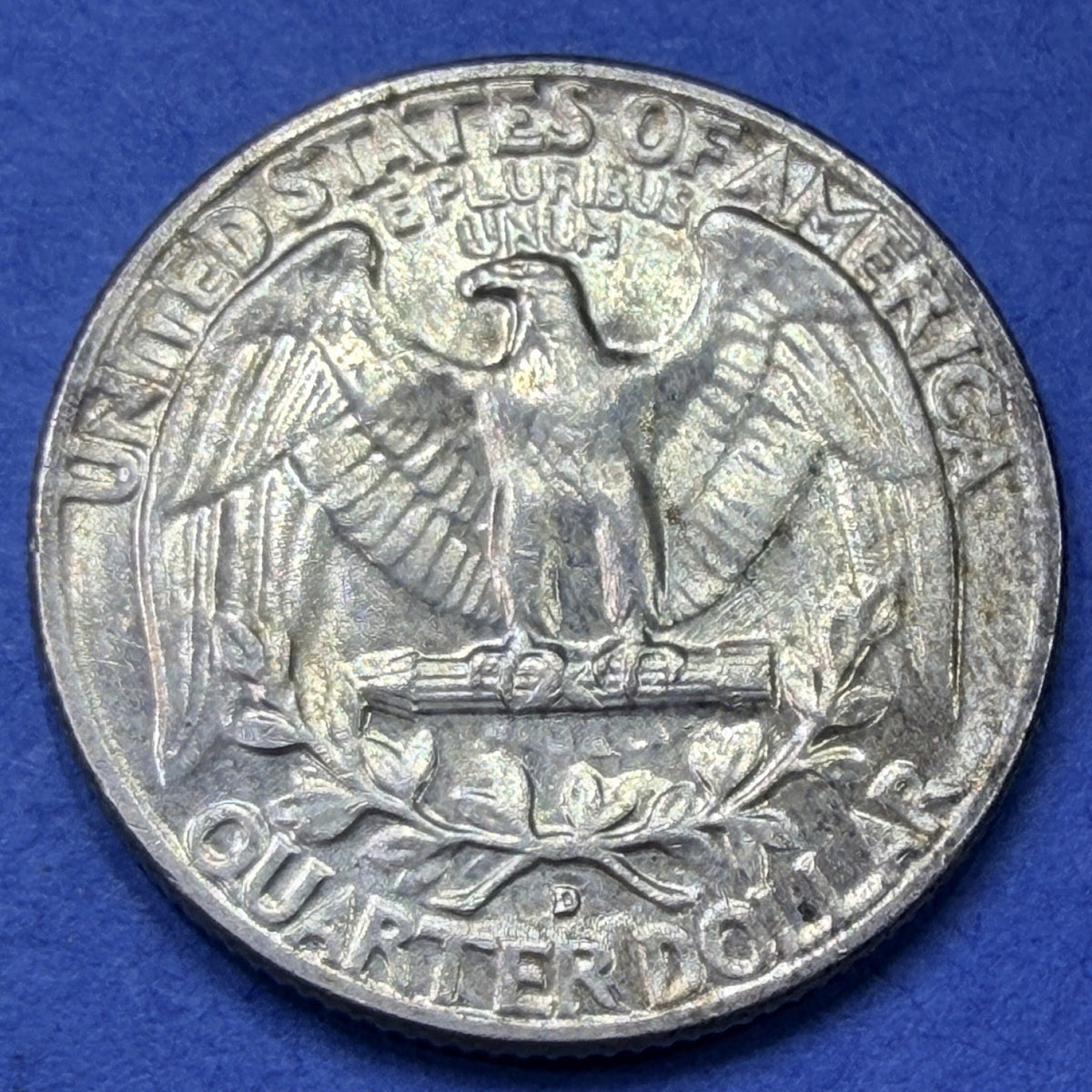 1957-D Washington Quarter 25C BU Uncirculated 90% Silver Rainbow Toned Denver
