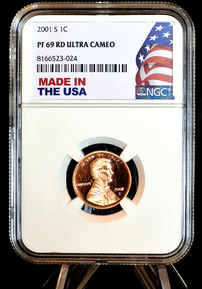 2001 S LINCOLN PROOF NGC PF69 RD ULTRA CAMEO CENT RED SPECIAL FLAG LABEL 1C