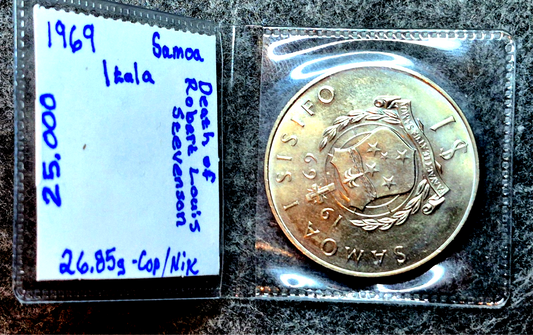 1969 Samoa $1 (Tala) Robert Louis Stevenson 1 of Only 25,000 Mintage UNC *Video*