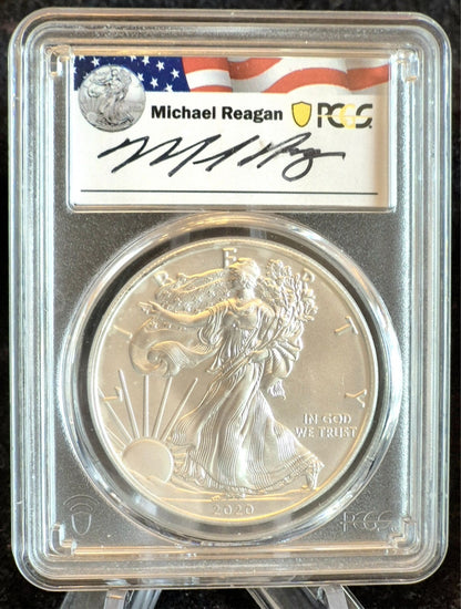 2020 S American Silver Eagle 1oz $1 PCGS MS70 1st Day Emergency Issue M.Reagan