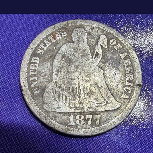 1877-CC Seated Liberty Dime 10C Fine F Carson City 90% Silver US Coin