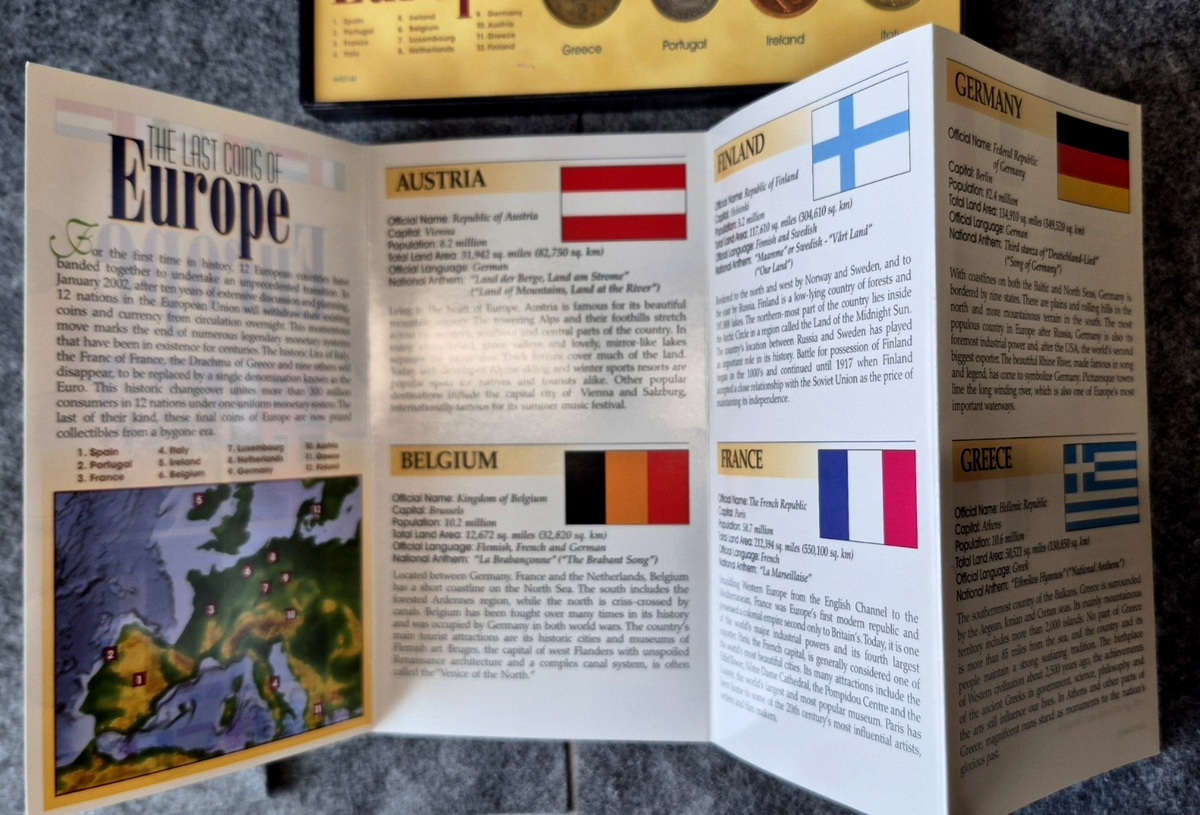 The Last Coins of Europe 12 Coin Set American Historic Society COA Box Pre-Euro