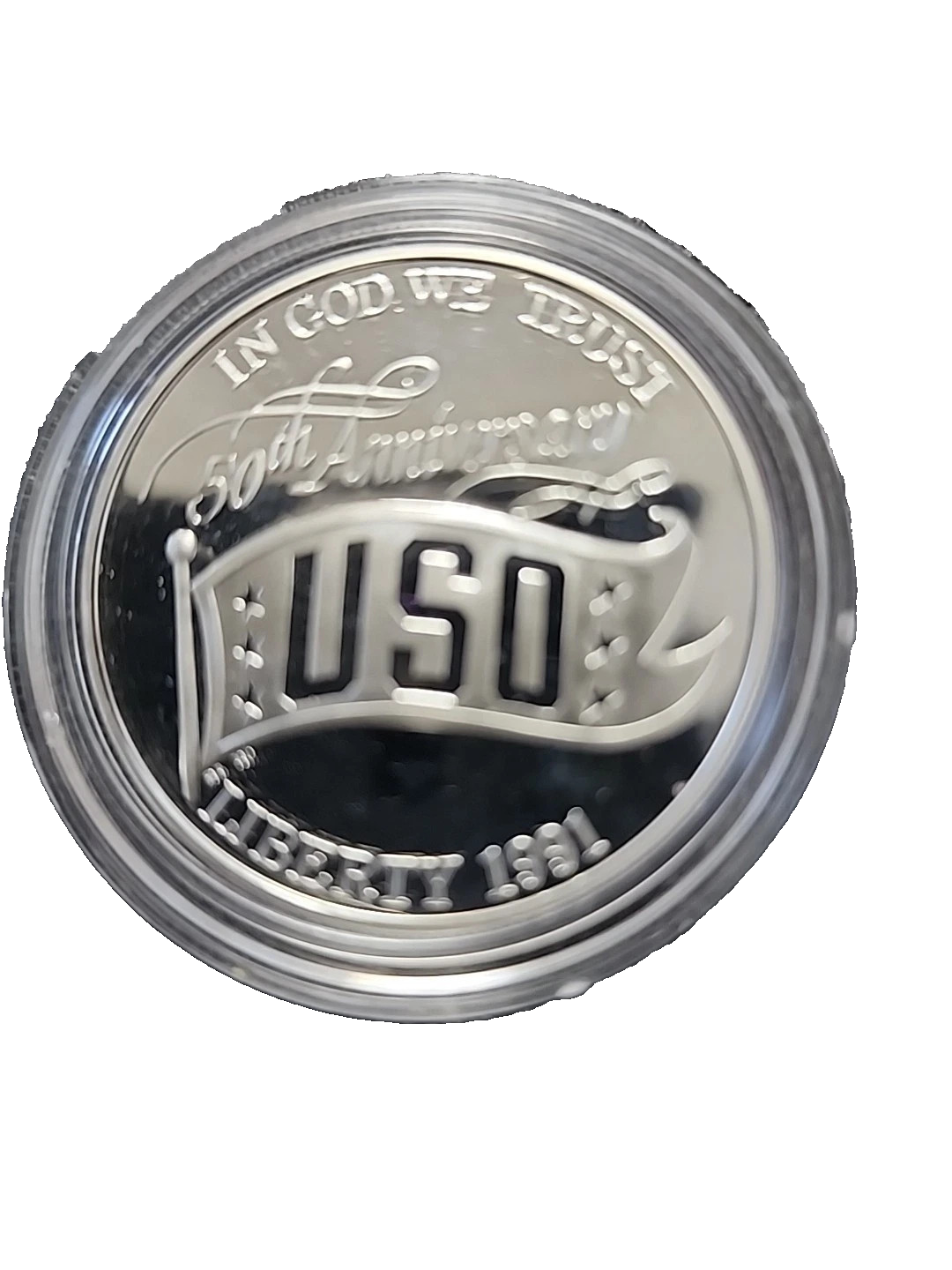 1991 S USO 50th ANNIVERSARY 90% Silver Dollar Gem Proof Coin Holder and Case