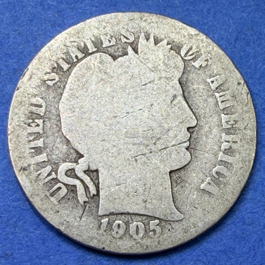 1905 Barber Dime 10C G Good 90% Silver Philadelphia Liberty Head Antique US Coin